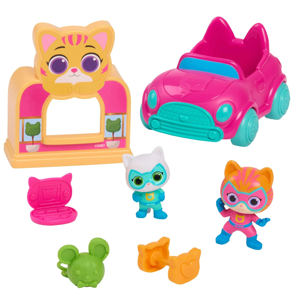 Игровой набор Disney Junior SuperKitties с Джинни, Битси и машинкой, 7 предметов